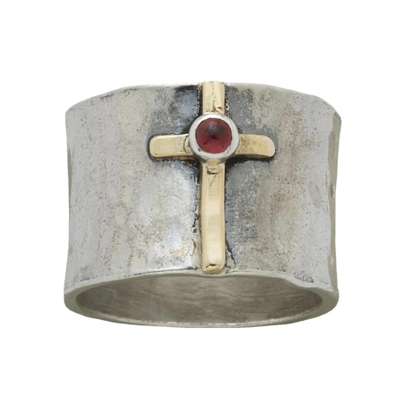

Vintage Silver Jewelry Ruby Cross Two Colors Ring