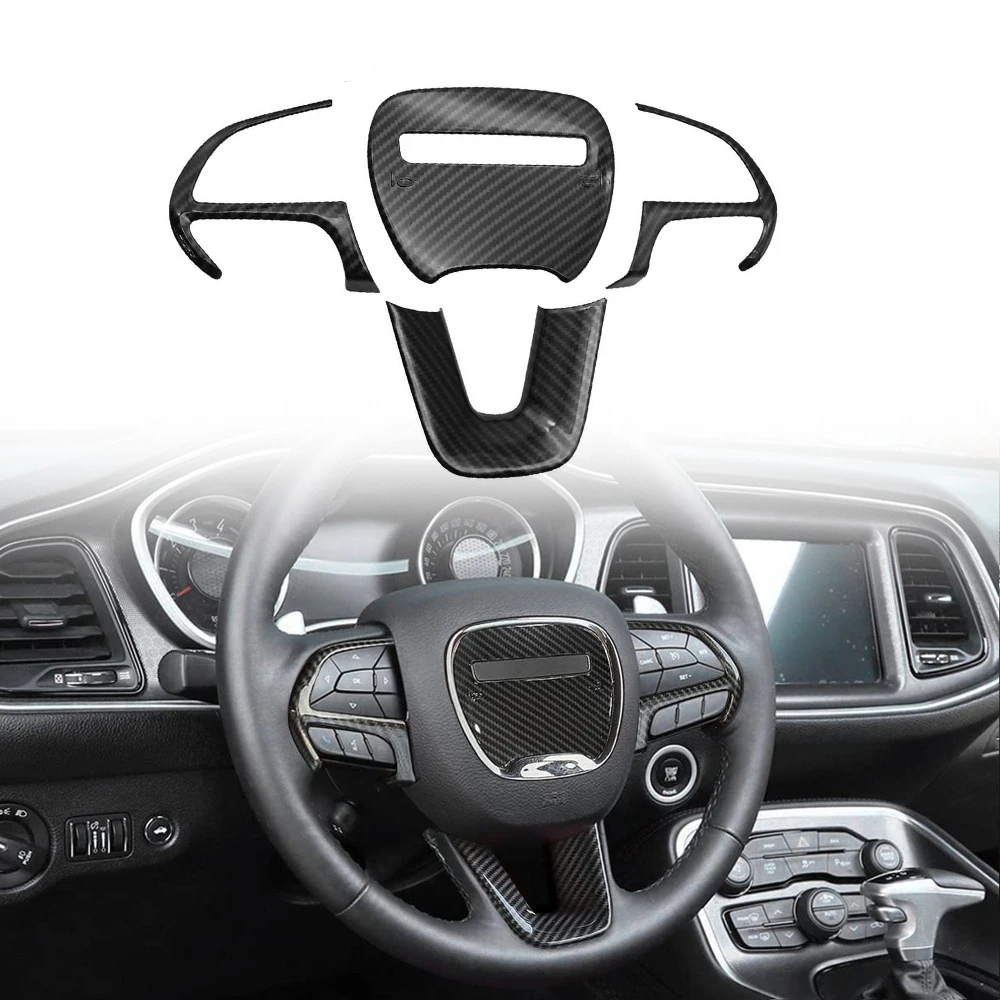 

ABS Car Interior Decoration For Dodge Challenger 2015-2022 Steering Wheel Trim Sticker Red/Carbon Fiber