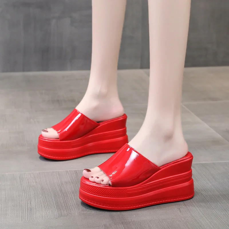 

Thick Sole Wedge Slippers Women 2022 Summer fashion Chunky Platform Sandals Woman PVC Open Toe Super High Heels Slides