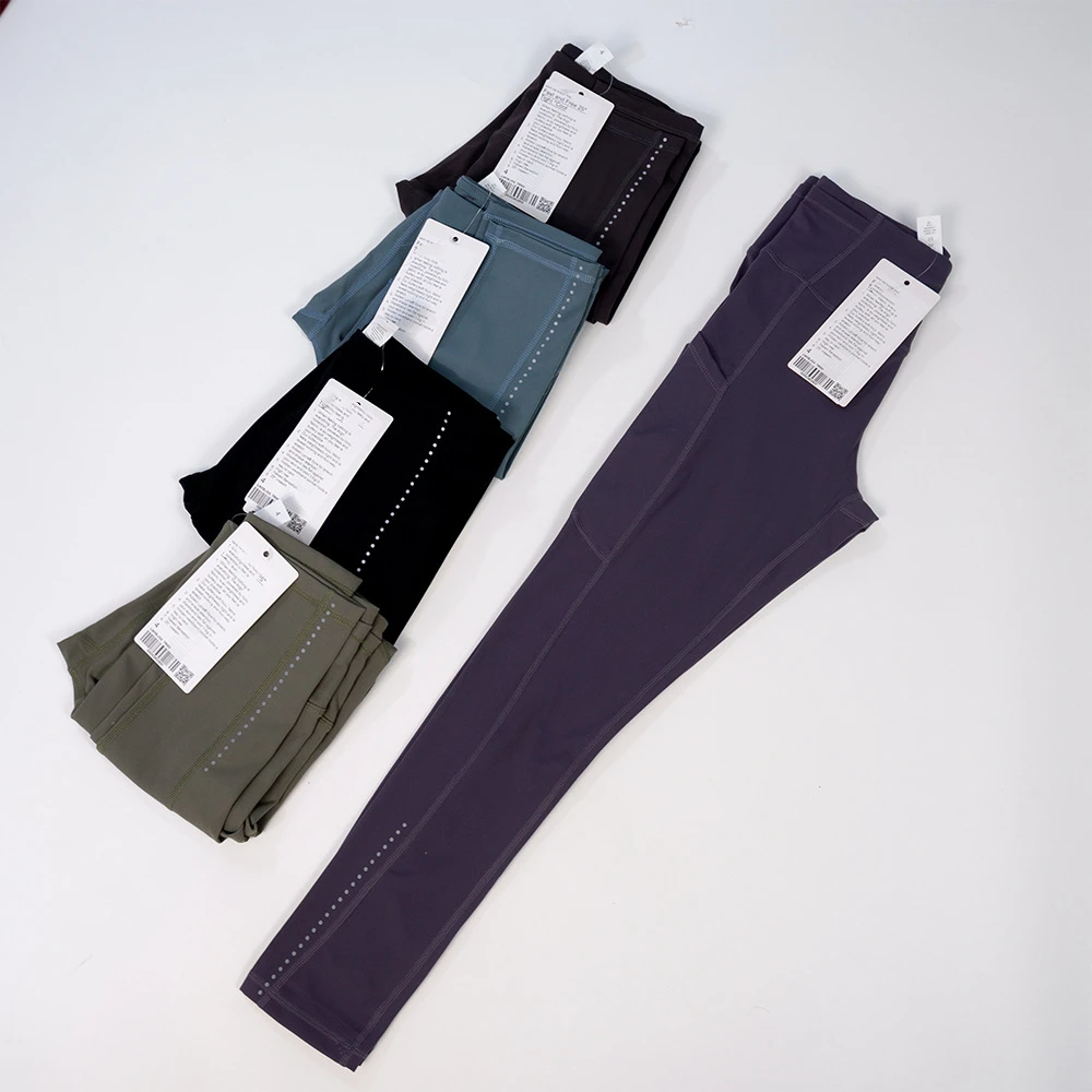 Lulu Women High Waist Side Drop-in Pocket Reflective Sports Leggings Gym Quick Dry Breathable Fitness Running Workout Yoga Pants