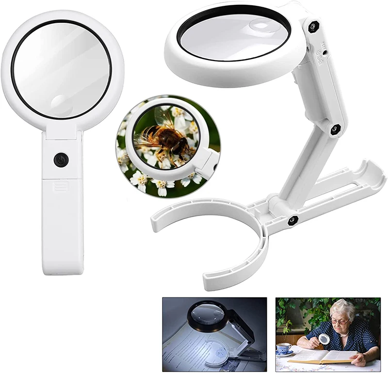 

Foldable 5X 11X Magnifying Glass Loupe Magnifier Handheld Foldable Magnifier Table Lamp Super Bright Magnifier With 8 Led Lights