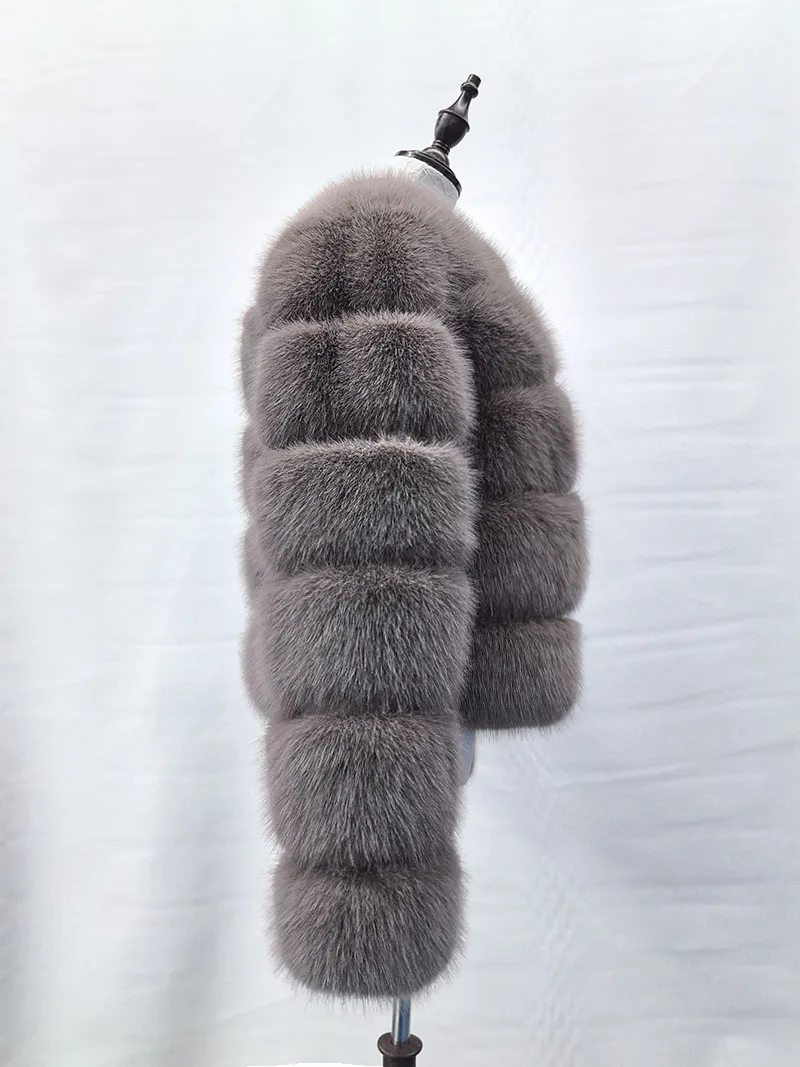 Женская укороченная куртка из искусственного меха с длинным рукавом в