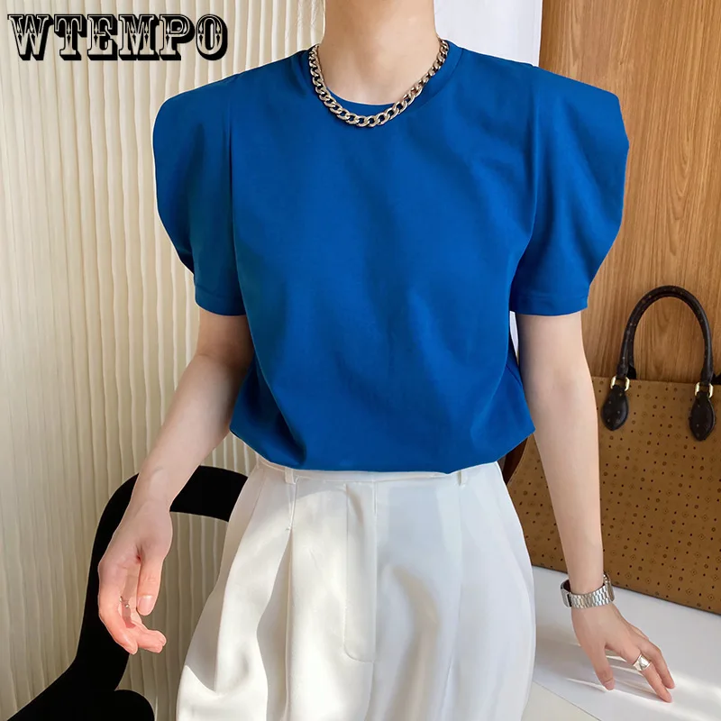 

Short Sleeve T-Shirt Women's Puff Sleeve Top Round Neck Summer Design T-Shirt Women's Loose Drop Shipping