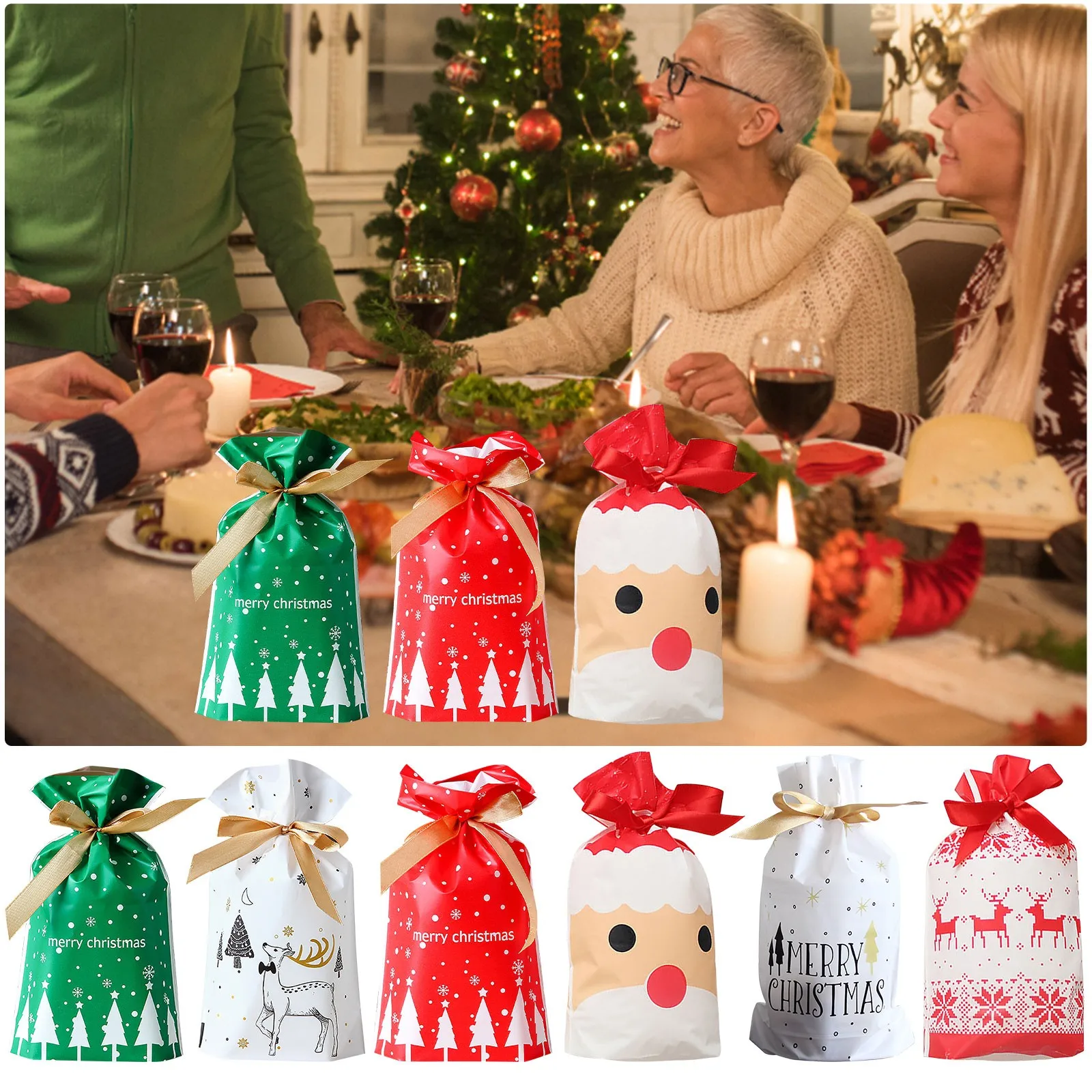 Рождественские Тематические Пакеты Для Закусок Тростей Снежинок Четкая