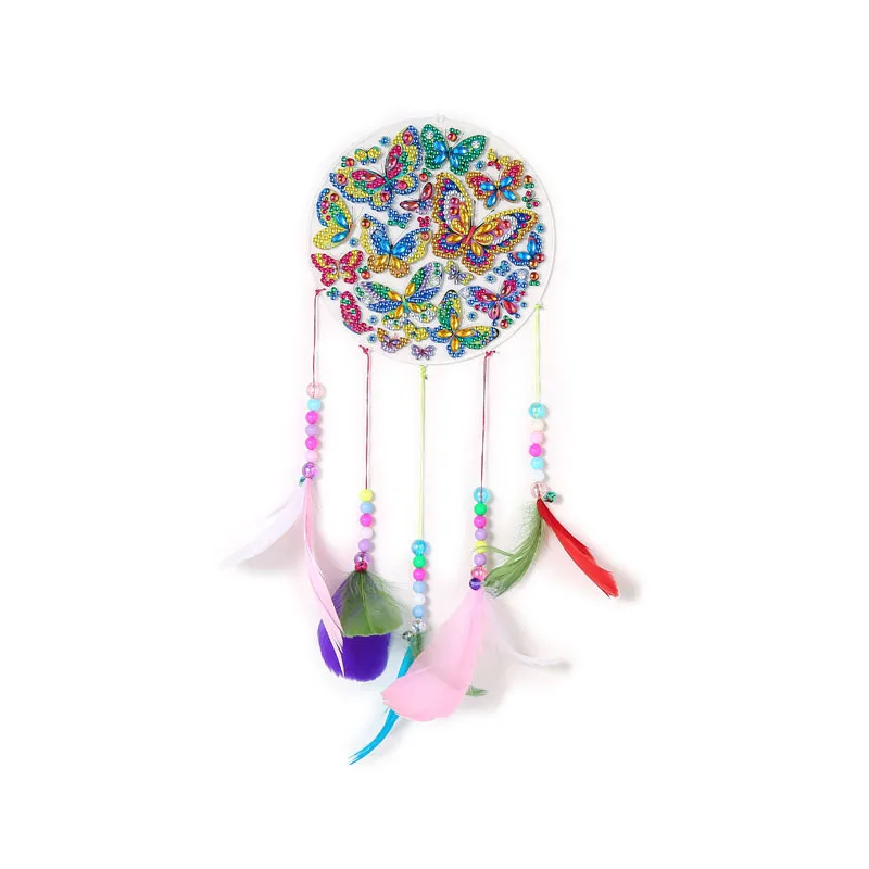 5D дрель Shek Draw Crystal Feather Подвеска Vogue Wind Chimes Двустороннее точечное сверление Цветы