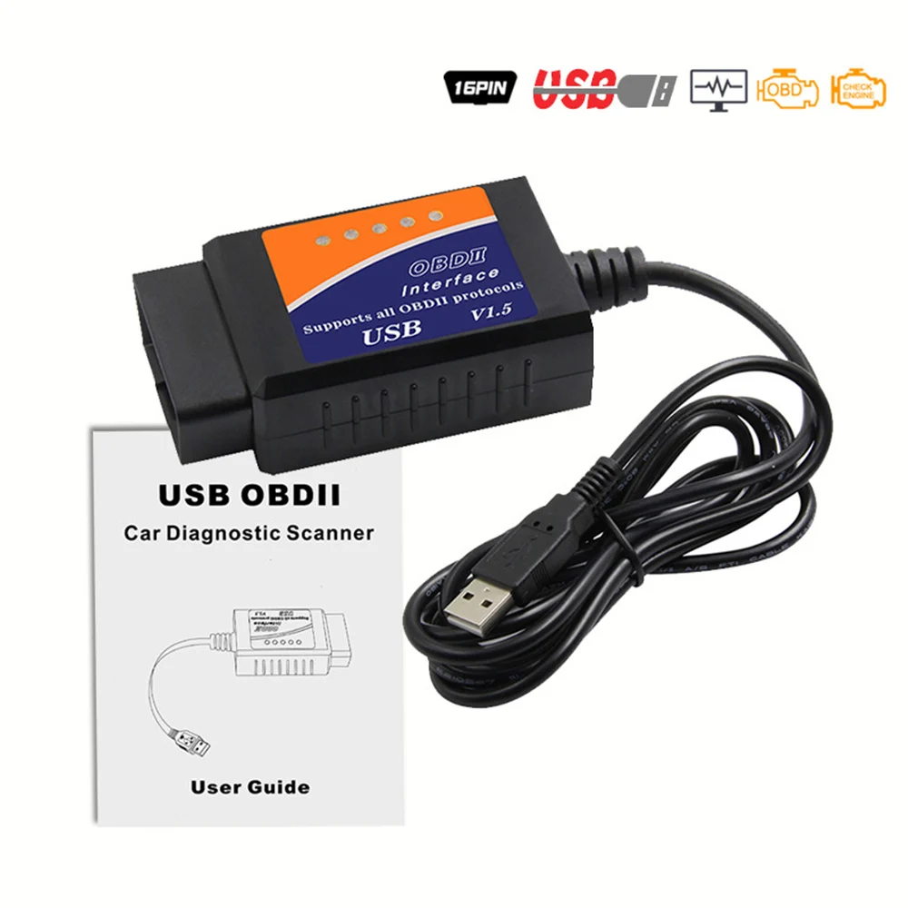 Сканер ELM 327 V1.5 с USB интерфейсом CH340T OBD2 OBDII автомобильный считыватель кодов