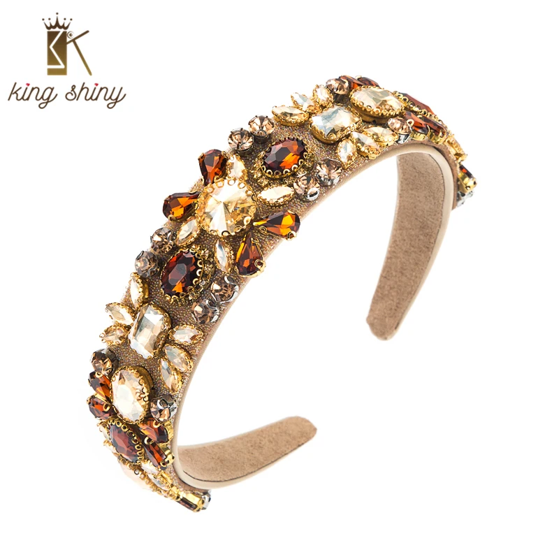 

King Shiny Luxury Baroque Geometric Crystal Headband Gorgeous Colorful Seed Beaded Hairband Female Party Hair Accessory Jewelry