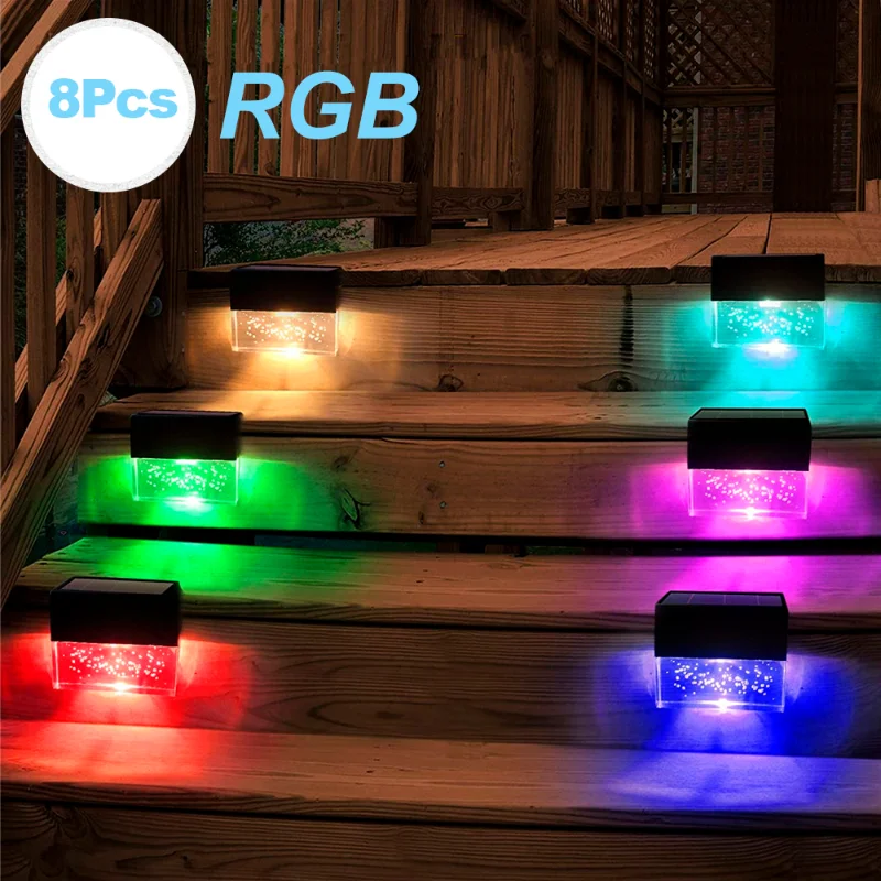 

8Pcs Garden Solar Stair Lights Waterproof Outdoor LED Lawn Lamps Passage Courtyard Step Fence RGB Decoration Landscape Lightings