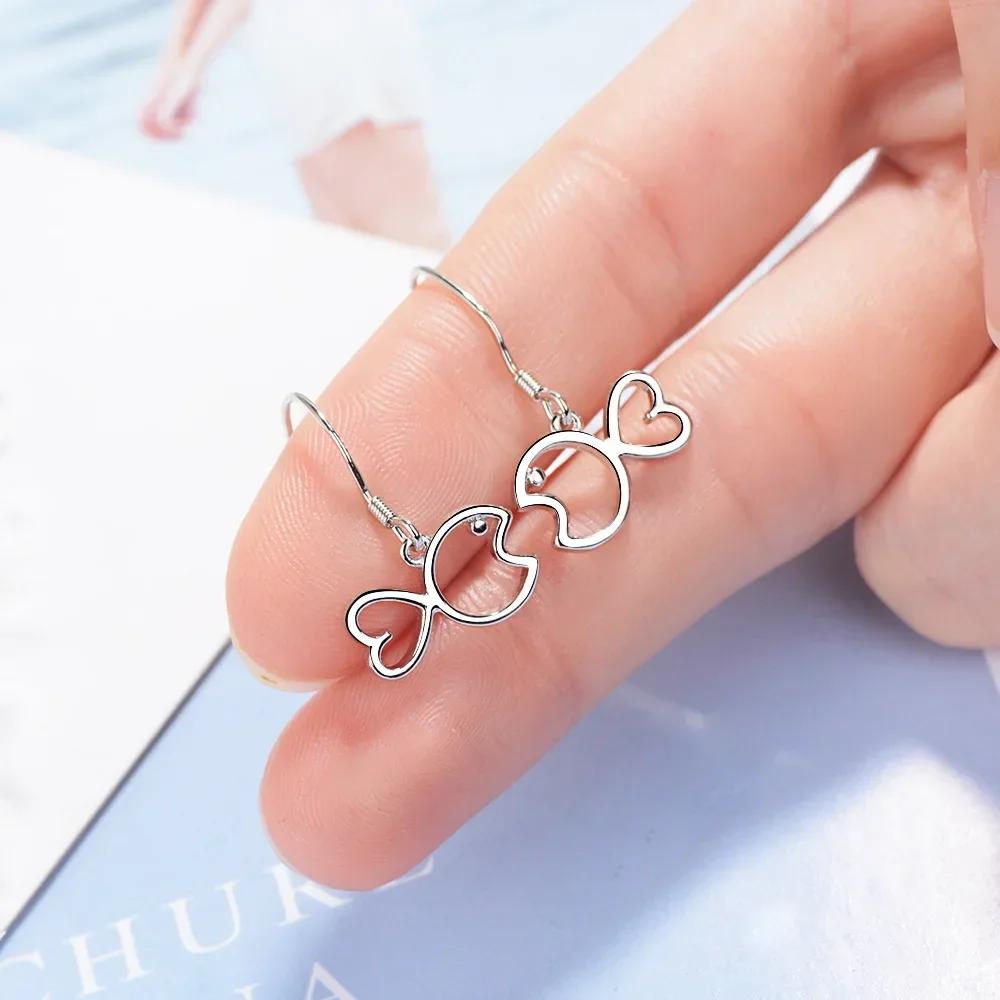 Корейские серьги из стерлингового серебра 925 пробы с полыми рыбками и подвесками