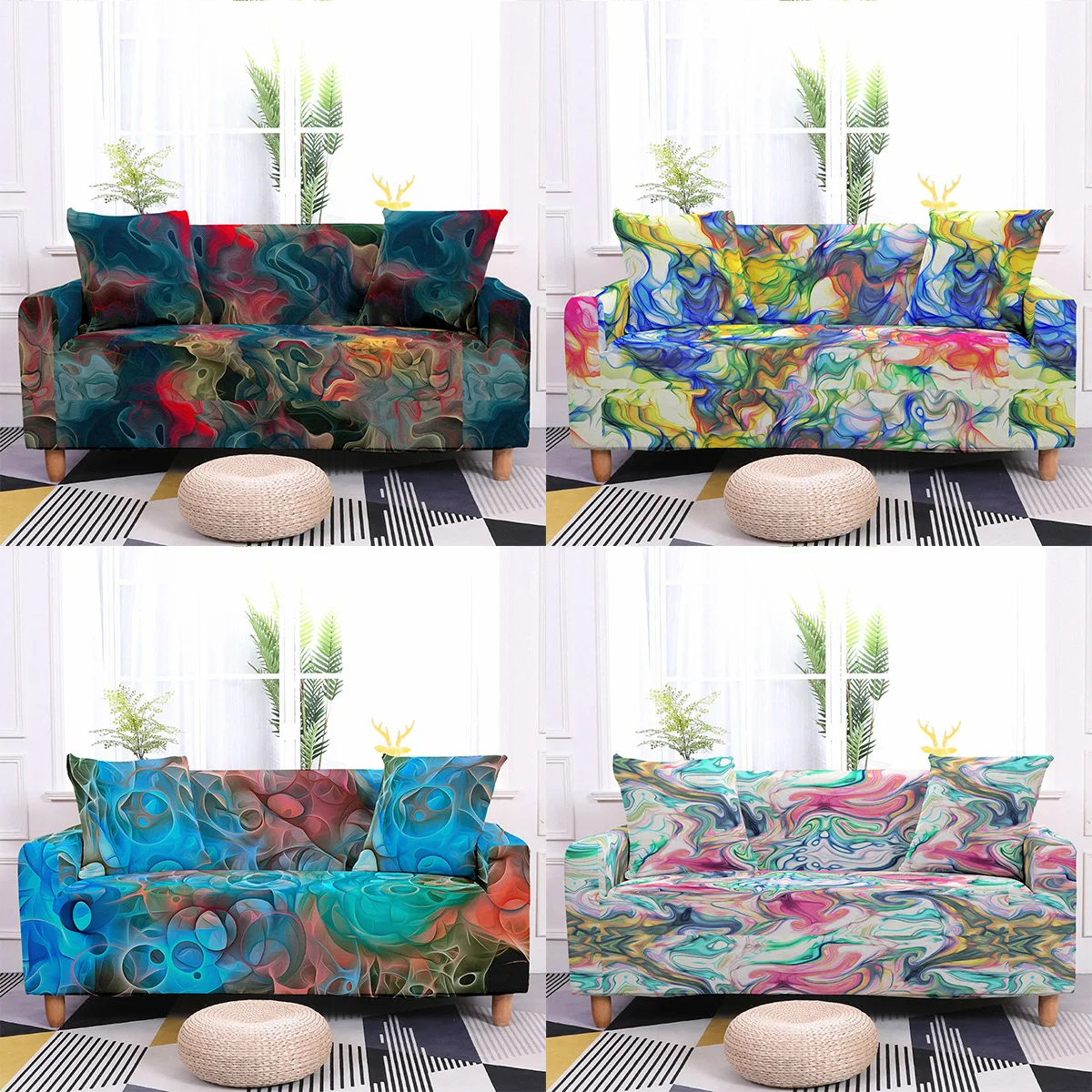 

Modern Home Elastic Sofa Cover Multicolor Printing All Inclusive Sofa Covers for Living Room Spandex Sectional Sofa Slipcover