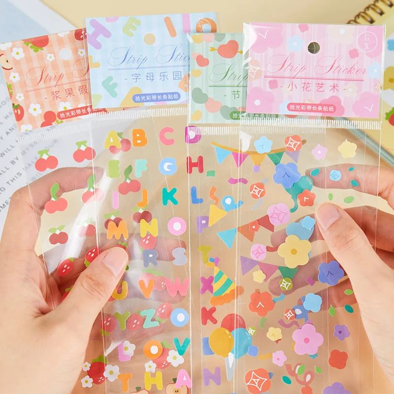 

Kawaii Cartoon Long Strip Stickers aesthetic Decorative Diy Stationery Scrapbooking material for Planner junk journal supplies