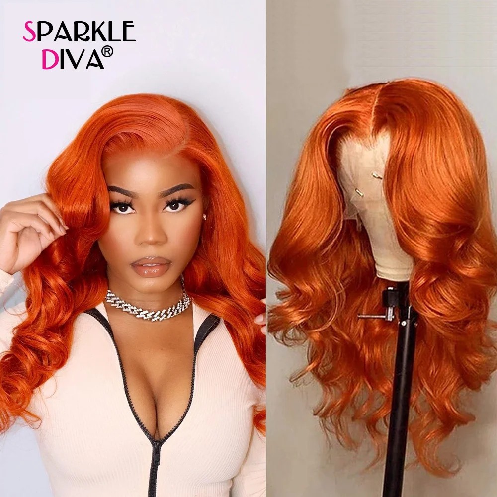 

13x4 HD Lace Front Human Hair Wigs Orange Ginger Colored Human Hair Wigs Peruvian Straight Lace Frontal Closure Wigs