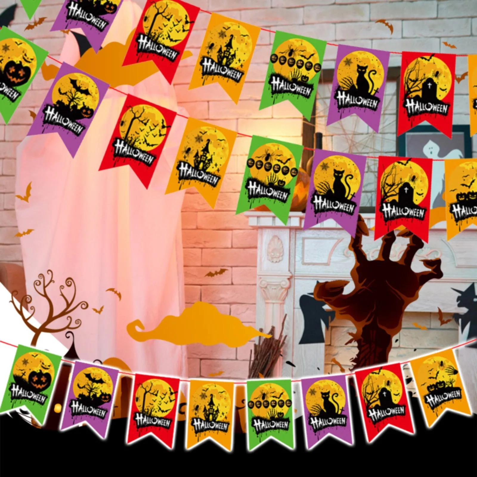 

Бумажный флаг на Хэллоуин, украшения вечерние, баннер, подвесные декоративные принадлежности для хэллоуивечерние НКИ, для дома и улицы, для ...