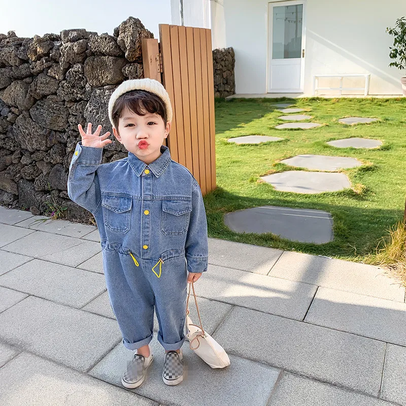 Fangtangjia Children's Spring Clothes Boys Denim Jumpsuit 2022 New Baby Boys Spring and Autumn Western Style Jumpsuit