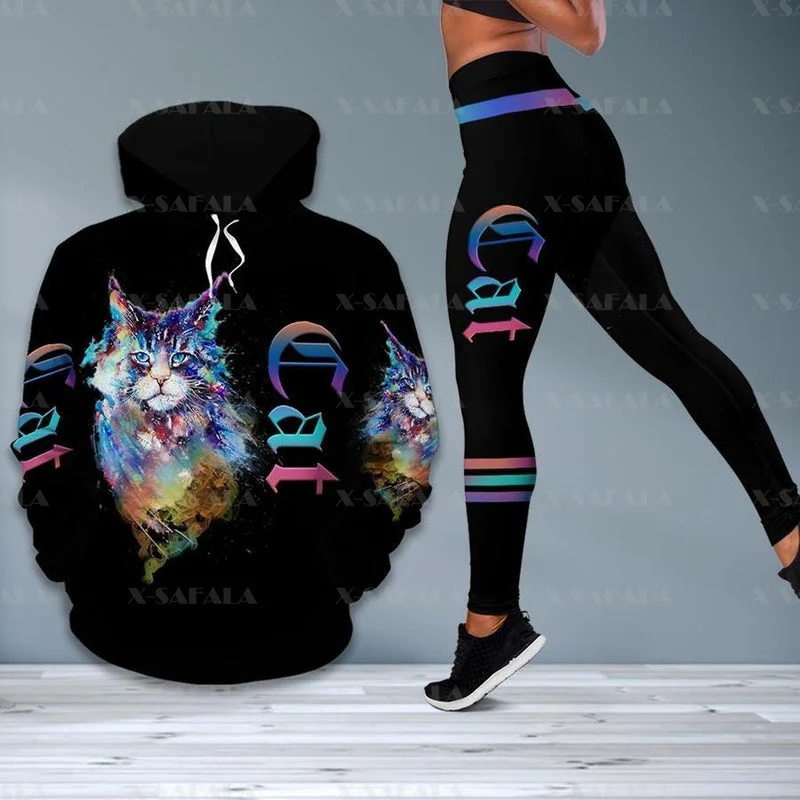 

Cat Animal 3D Print Combo Hoodie High Waist Legging Women Outwear Leggings Hooded Pullover Suit Tracksuits Two Piece Sport Set-1