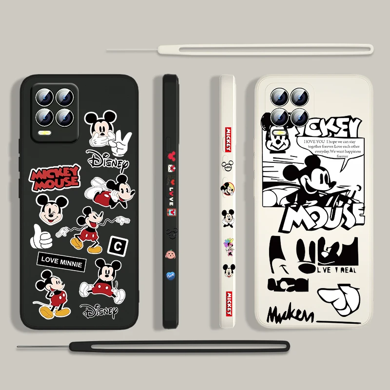 

Disney Mickey Mouse Cute Phone Case For OPPO Realme 50A 50i Find X3 X2 Lite GT Neo2T Master Pro C2 C21 XT Liquid Left Rope Cover