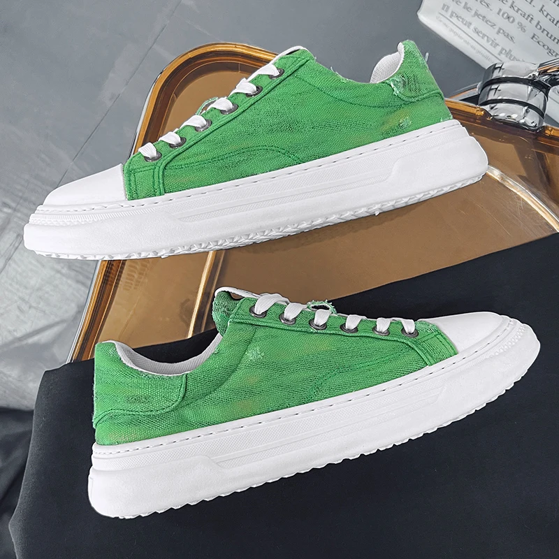 

Retro Thick-soled Colored Denim Shoes 2022 Summer New Mens Casual Shoes Canvas Comfortable Breathable Lightweight Non-slip Shoes