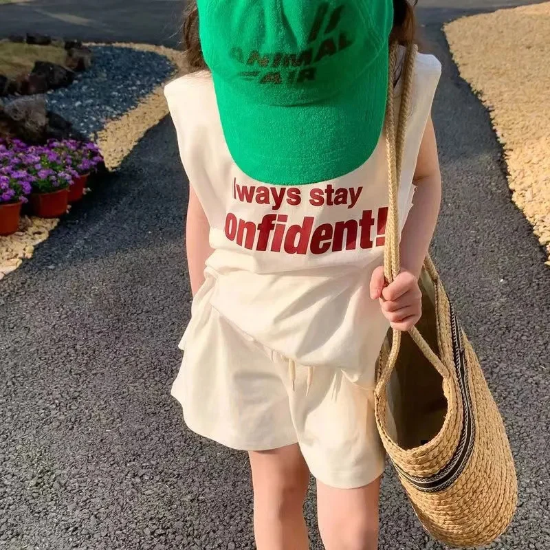 

Спортивная одежда, детская одежда, 2022, 2 шт., детская повседневная футболка с коротким рукавом и шорты, комплекты, белая одежда в Корейском ст...