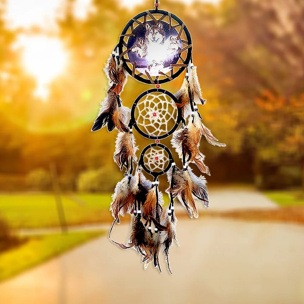 

Wolf Style Handmade Dream Catcher Feathers Wall Hanging Decoration Ornament