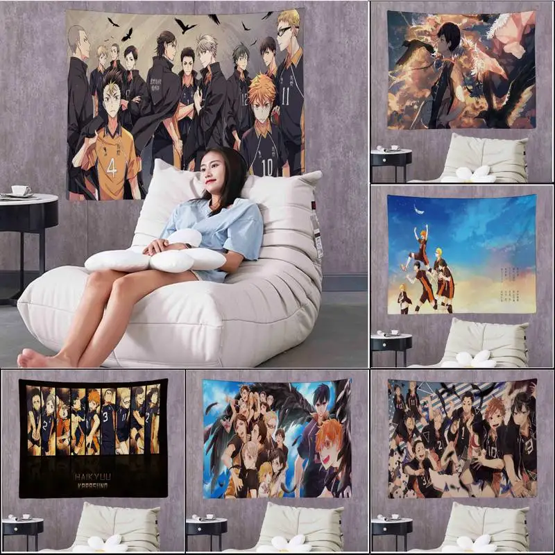 

Haikyuu Anime Manga Volleyball Tapestry Art Printing Cheap Hippie Wall Hanging Bohemian Wall Tapestries