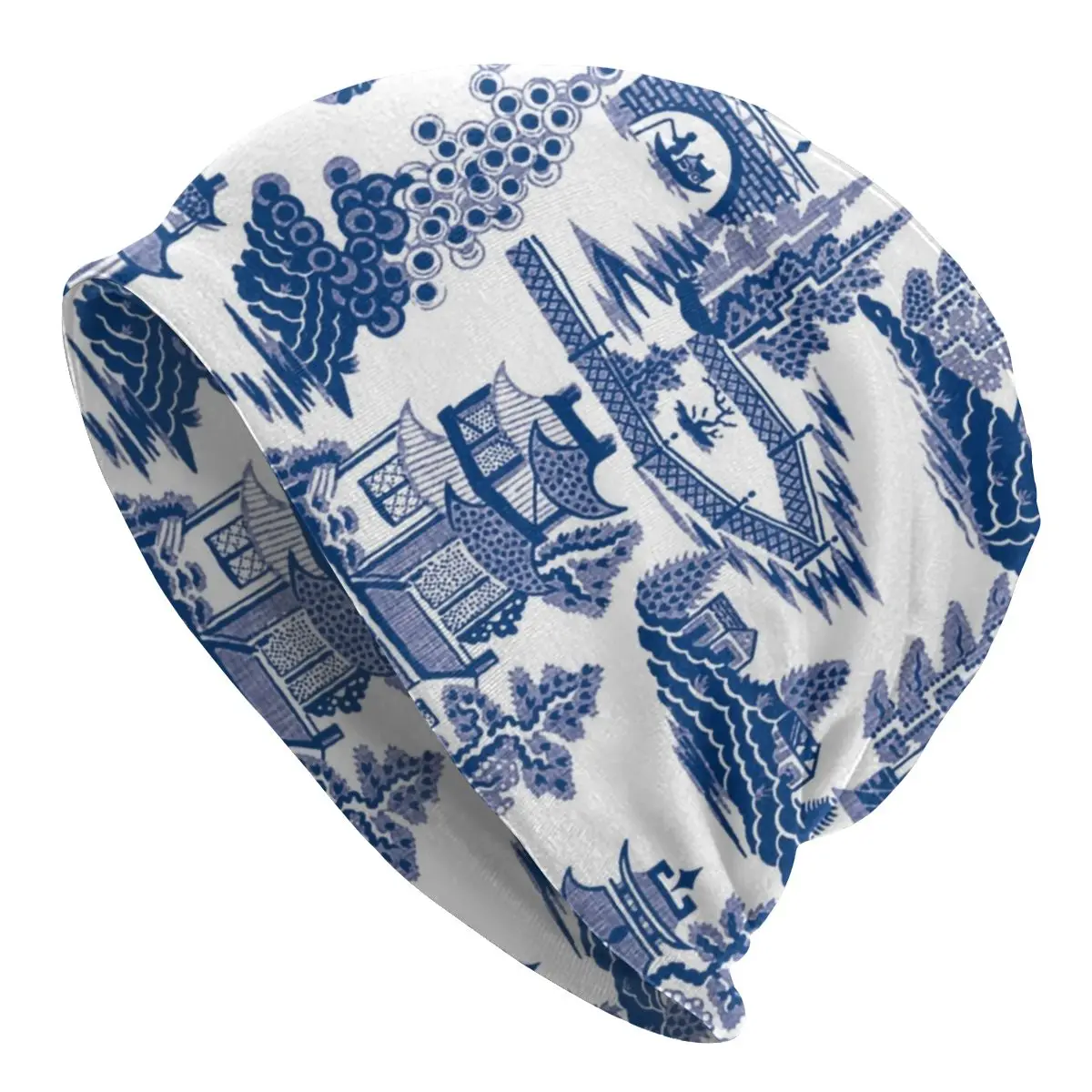 

Шапка-бини в стиле хиппи с изображением древней ивы из синего фарфора для мужчин и женщин, Зимняя Теплая Шапка-бини, вязаная шапка с китайски...
