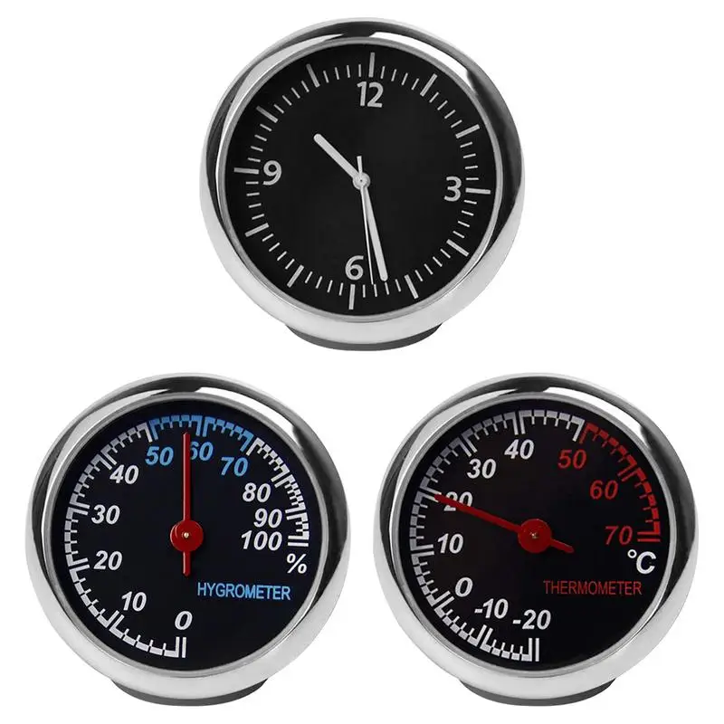

Car Clock Thermometer Hygrometer Stainless Steel Mini Automobile Dashboard Thermometer Hygrometer Auto Temperature Instruments