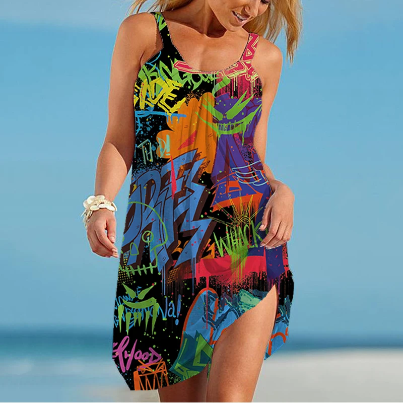 

Новинка 2023, модное Красочное платье с 3D принтом, повседневное удобное женское летнее платье, гавайская яркая красивая одежда