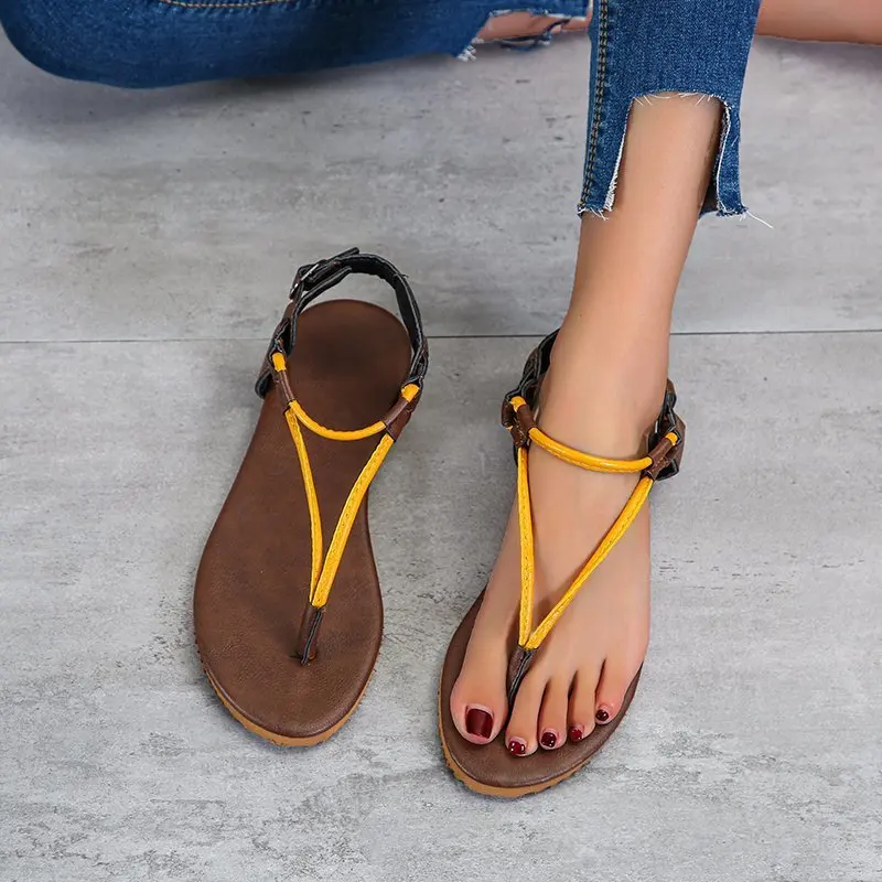 

Women Sandals Flatleisure Nonslip Flip Flops Summer Solid Color Fashion Roman Style Low Help Buckle Women Sandals The New