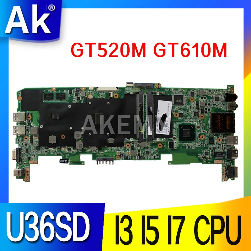 

U36SD original Notebook Mainboard GT520M GT610M GPU I3 I5 I7 CPU for ASUS U36S U36SG U44SG U36SD Laptop Motherboard