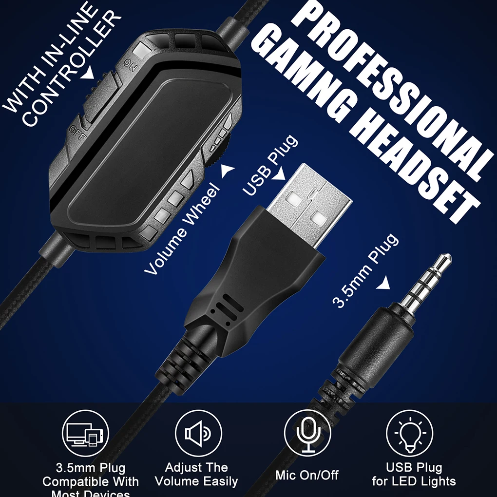 

3.5mm Gaming Headphone Computer Game Console Stereo Head Mount Headset with Microphone and LED Light