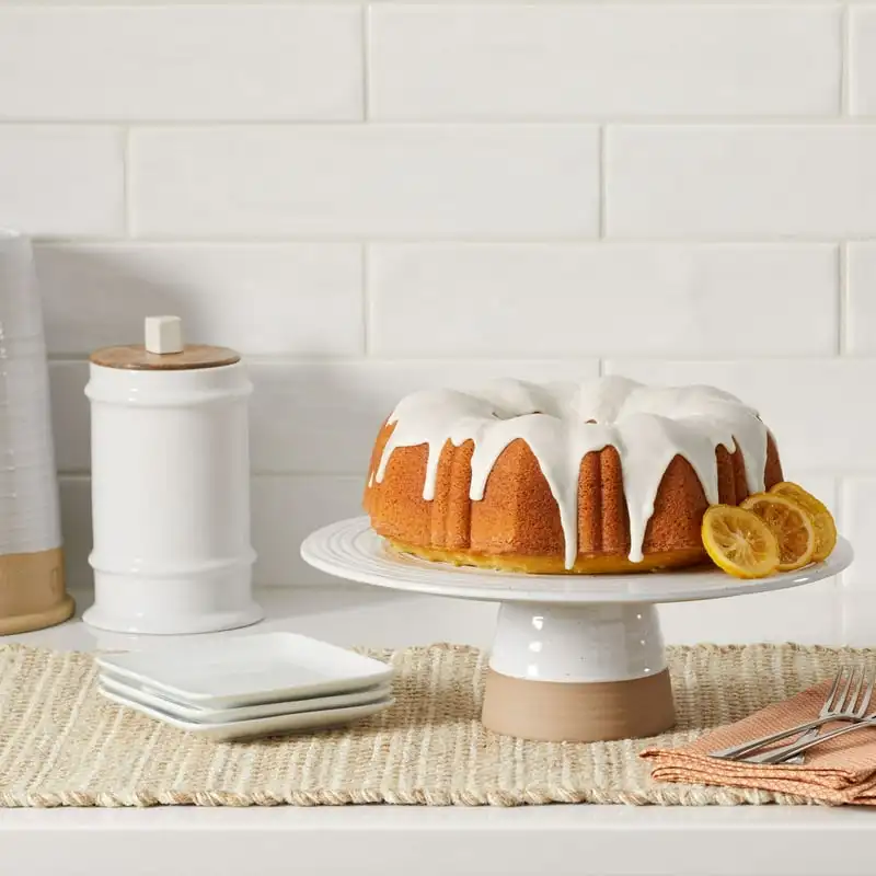 

Exposed Clay Stoneware Pedestal Cake Stand, White Speckled