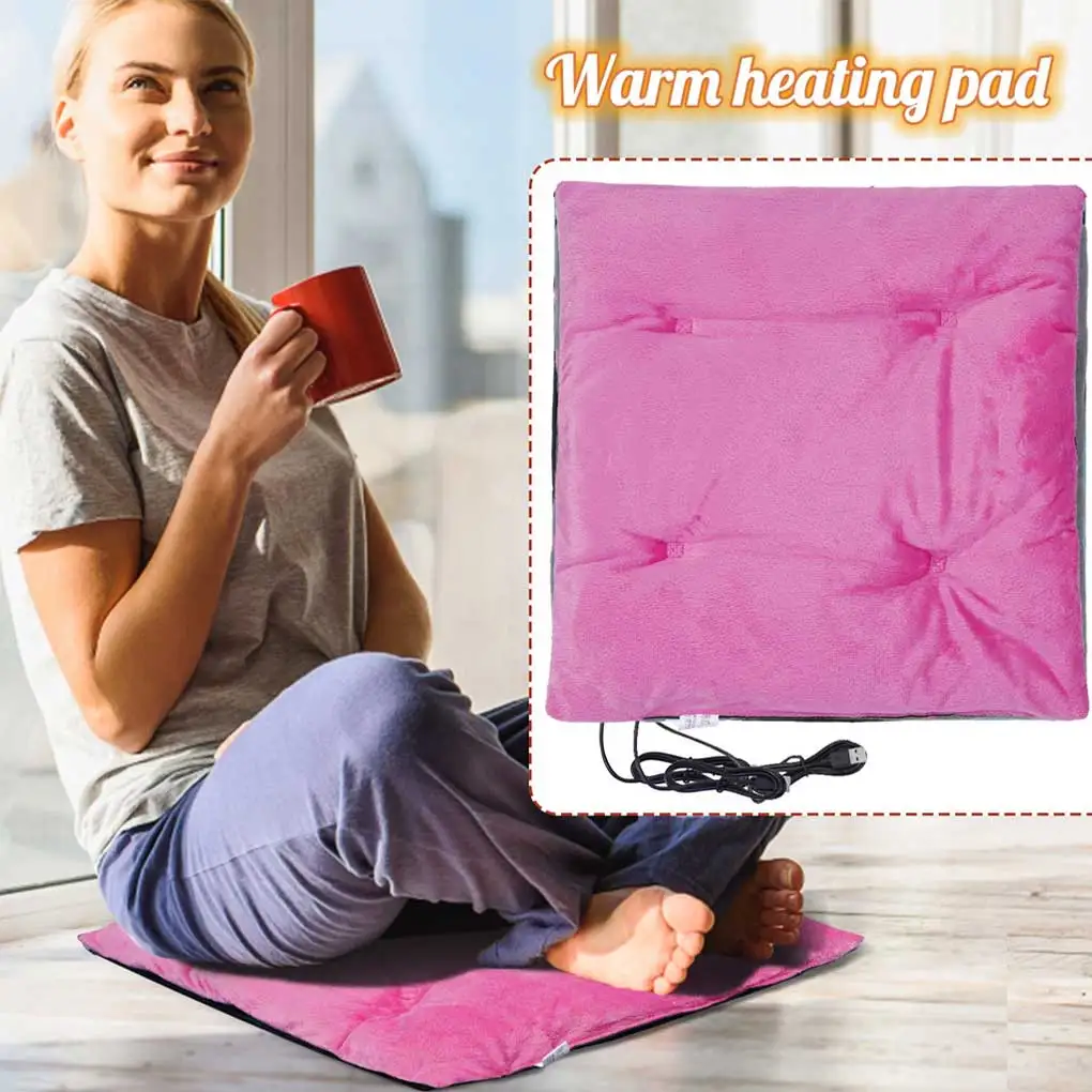 

USB Electric Heating Pad Solid Color Square Seat Chair Heater Cold Weather Warmer Portable Travel Cushion Cover Coffee