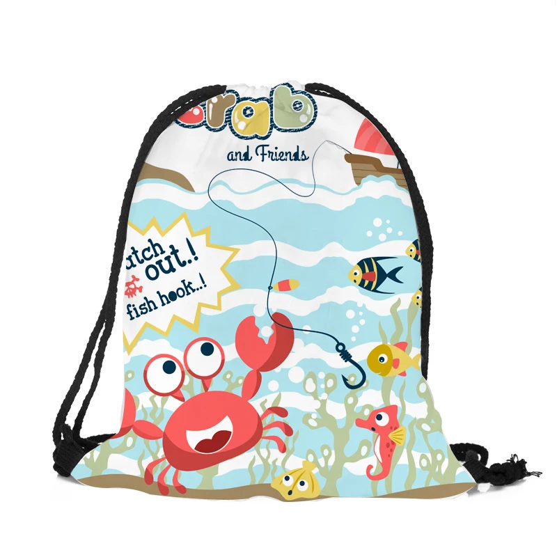 

Super Cute Marine Animal Series Drawstring Shoulder Bags Jelly Fish Octopus Starfish Whale Print Backpack for Kids Boy Girls