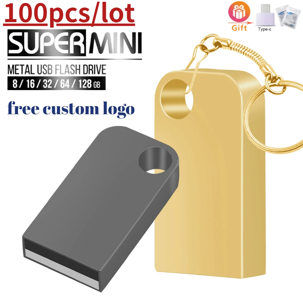 

High Speed Mini USB2.0 Metal Flash Drive 16GB 32GB 64GB Pendrive Waterproof cle usb drive Pen memory Sticks with key ring 100pcs