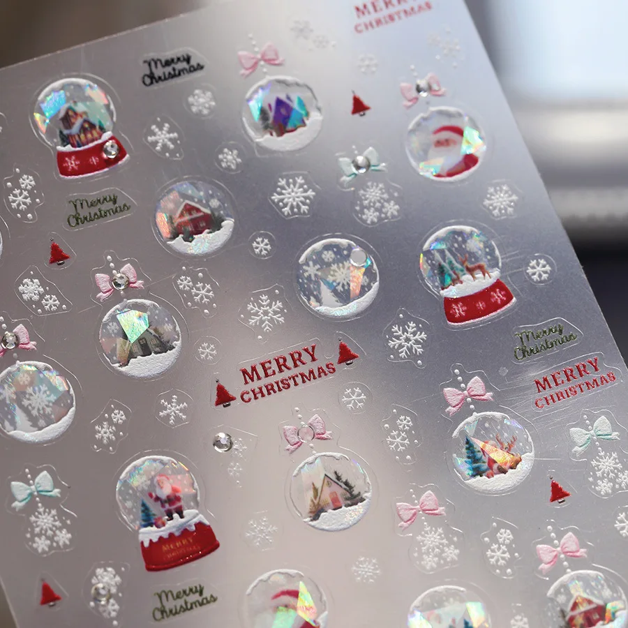 1 шт. бант снежинка хрустальный снежок рождественская наклейка для ногтей 5D