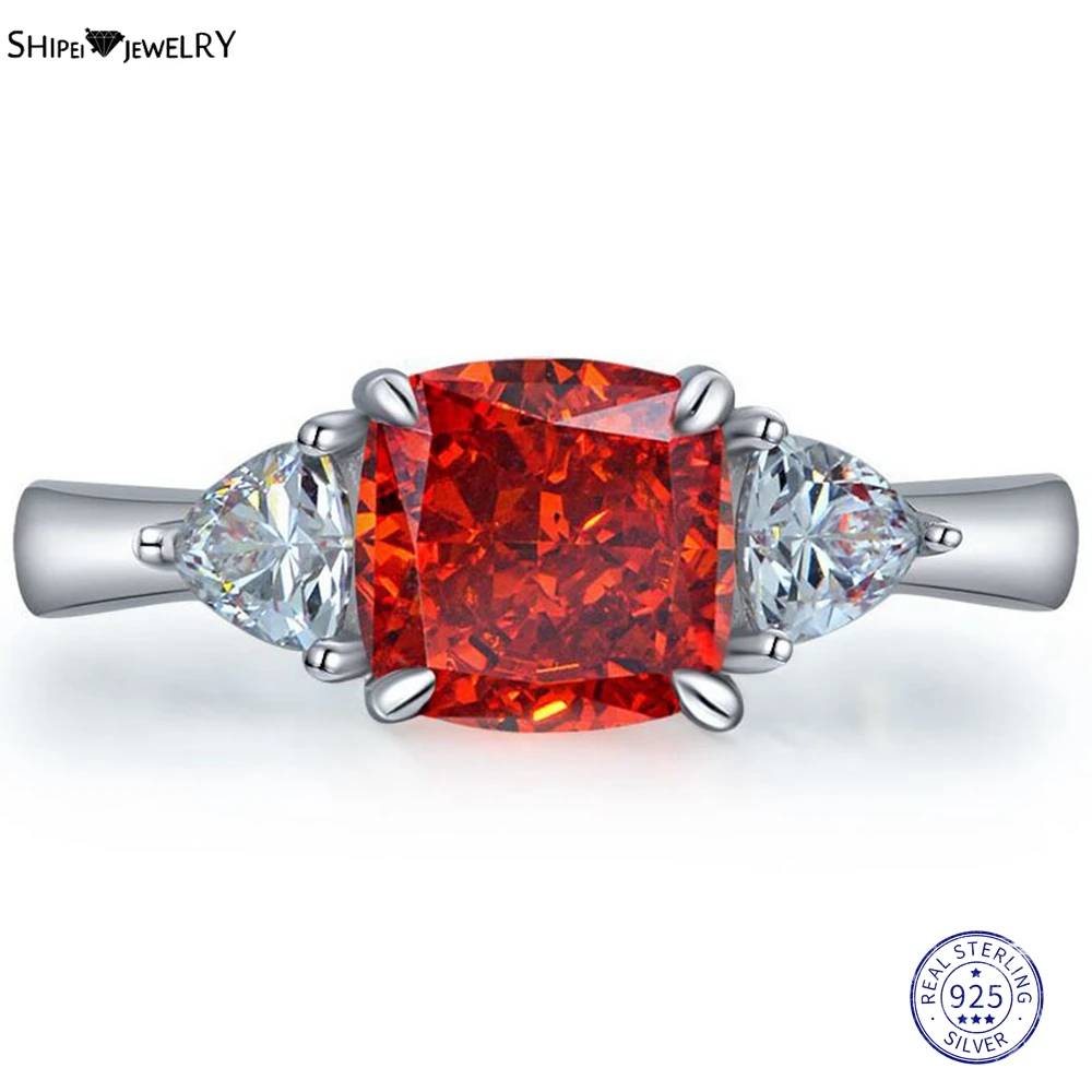 

Shipei 925 Sterling Silver Crushed Ice Cut 7*7 MM Created Moissanite Gemstone Wedding Engagement Adjustable Ring Fine Jewelry