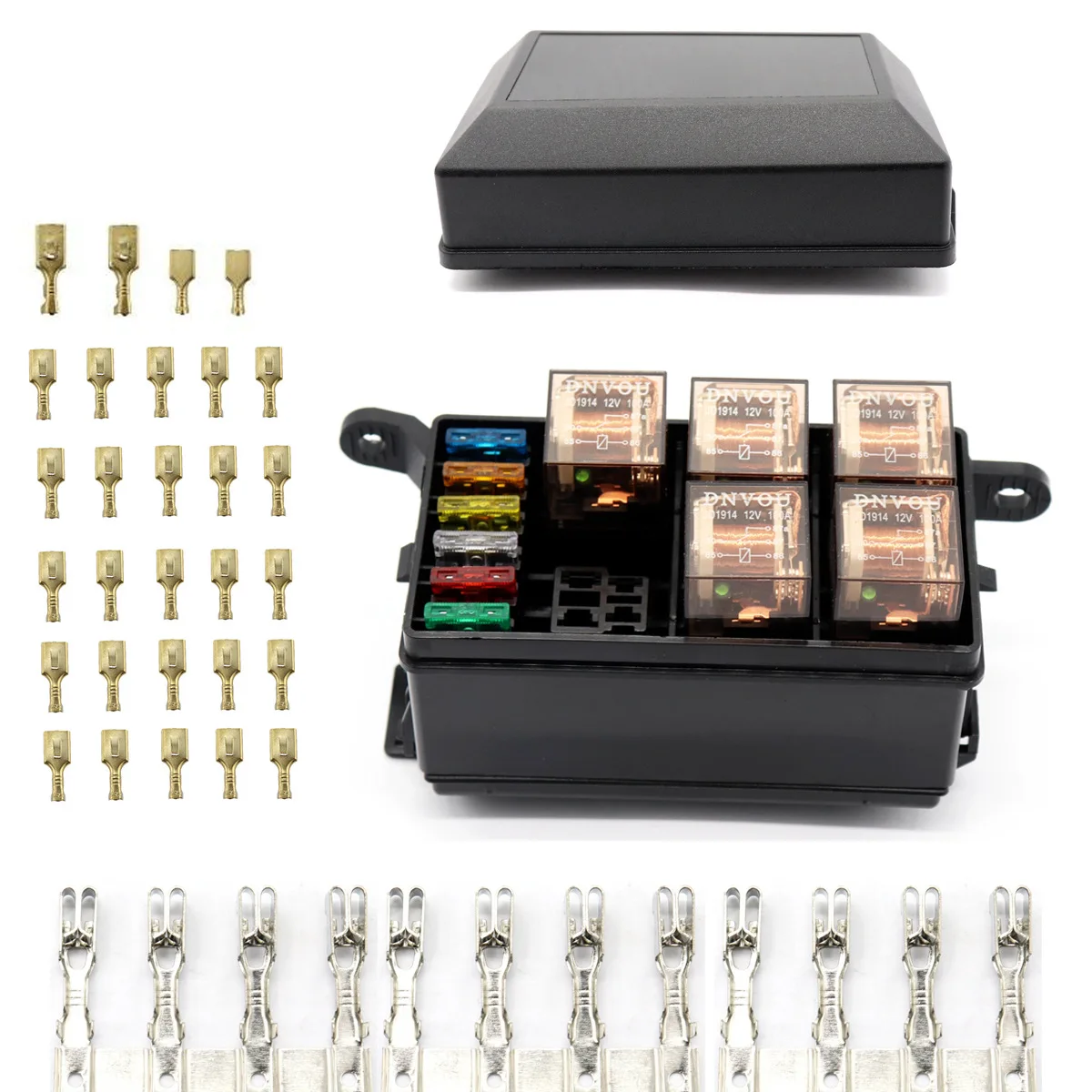 

Universal 12V Car Marine 6-Way Relay+ 6-Slot ATO/ATC Blade Fuse Holder Box