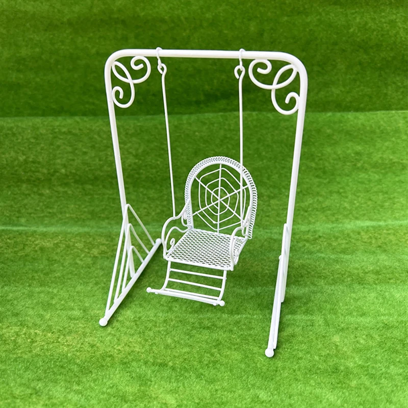 

1:12 Dollhouse Miniature Metal White Swing Hanging Chair Rocking Chair Dollhouse Toy For Dolls Garden Decor Furniture