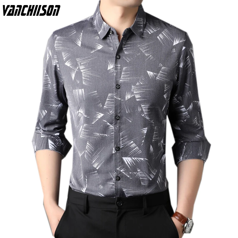 

Рубашка мужская с отложным воротником, винтажный принт, длинный рукав, в стиле ретро, 0017C077, весна-лето