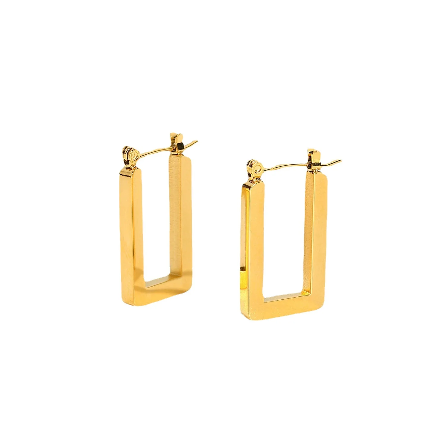 

Stainless Steel PVD 18K Gold Plated Tarnish Waterproof Simply Rectangle Hoop Earrings For Woman Jewelry Wholesale Trendy