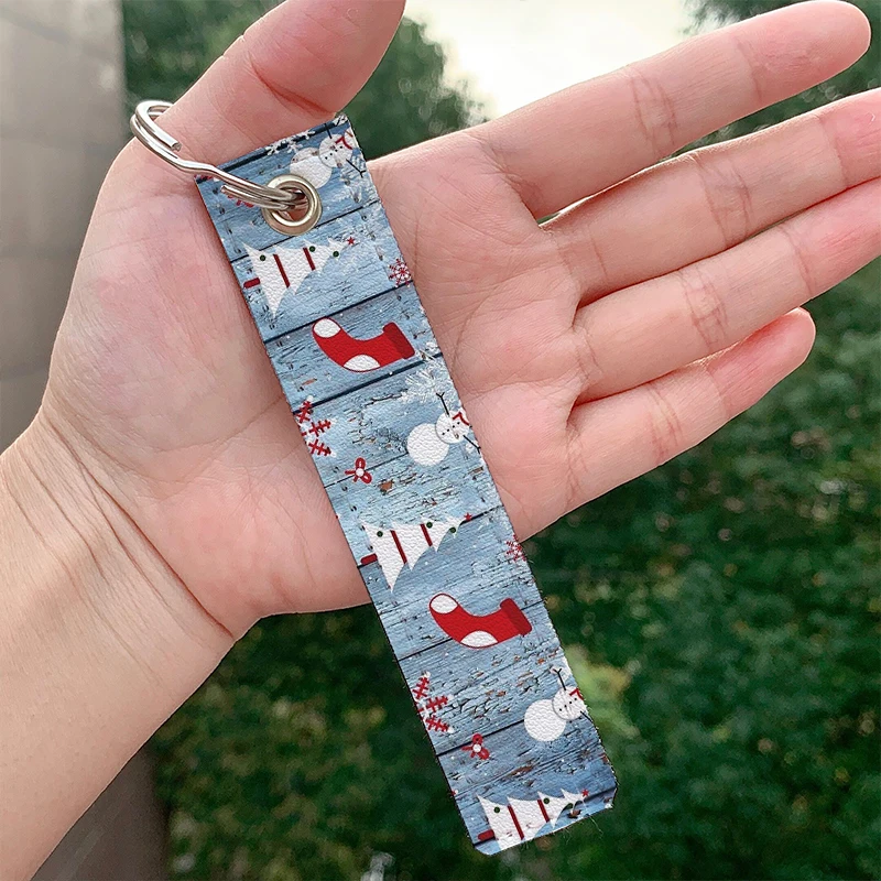 

Fashion Christmas Cheer leather motorcycle Keychain Strap Key rings Hanging Holder Bag Wallet Trinket Keychain Hanging Bag