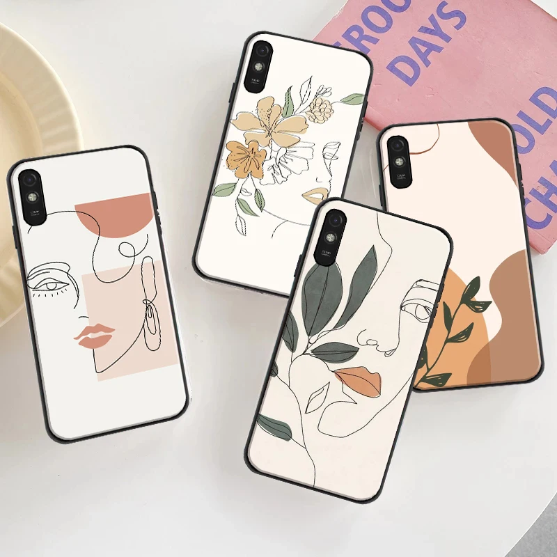 

2022Abstract Art Line Flower Girl Soft TPU Phone Case For Xiaomi Redmi 7 7A 8 8A 9 9i 9AT 9T 9A 9C Note 7 8 8T Coque Black Cover