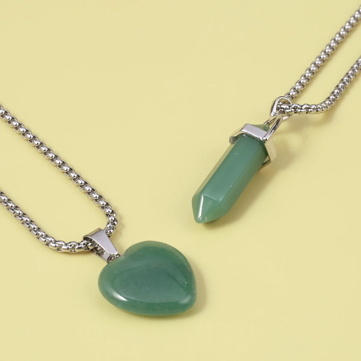 

1Pcs Natural Stone Necklace DIY Women's Necklace Stainless Steel Chain Length 60cm Peach Heart 20x20mm Hexagon Prism 40x13mm