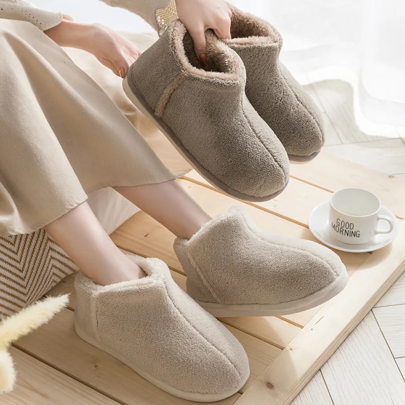 Warm Plush Winter Shoes Women Men Indoor Slippers Anti-slip Soft Fur Lovers Home Floor Cotton Slipper Female House Shoes