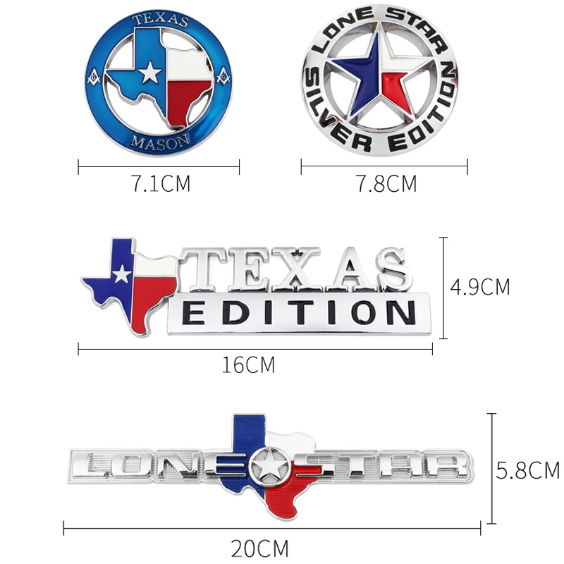 1x TEXAS FLAG EDITION  Mason Lone Star Emblem Badge Trunk Tailgate Sticker Metal Chrome Universal  Car Accessories Stickers