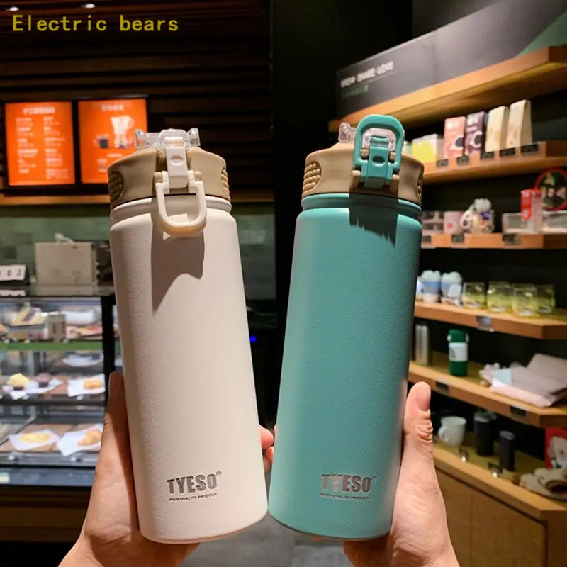 

Gift 530/750Ml Thermos Mug With Straw Stainless Steel Lid Thermal Insulation Straight Cup Thermal Water Bottle Tumbler Thermocup