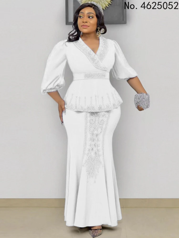 

Two Piece Sets Womens Outifit African Elegant Ladies Tops Skirts Suit Wedding Party Fashion Clothing 2022 Summer Ankara Vetement