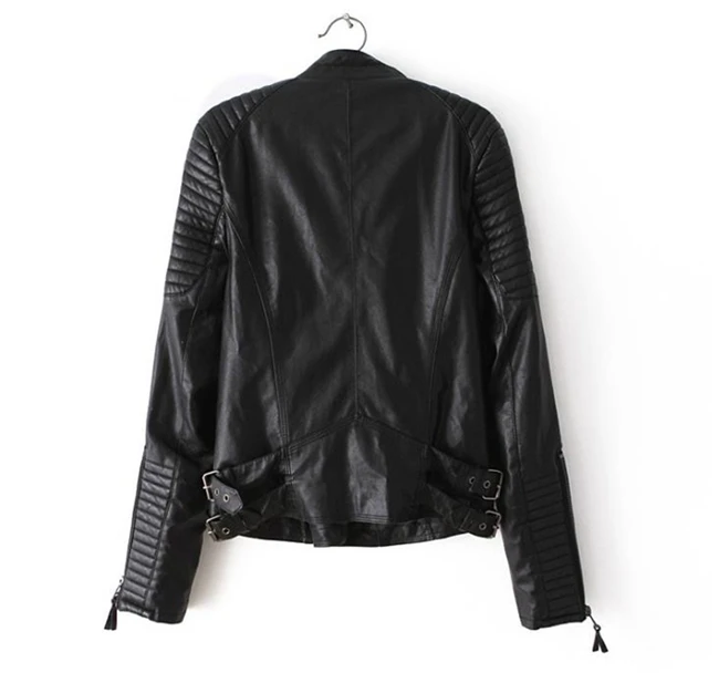 Ladies Leather Jackets 2021 PU Black Slim Moto Bikers Jacket Women Long Sleeved Zipper Punk Tops Autumn Outerwear Leather Coats