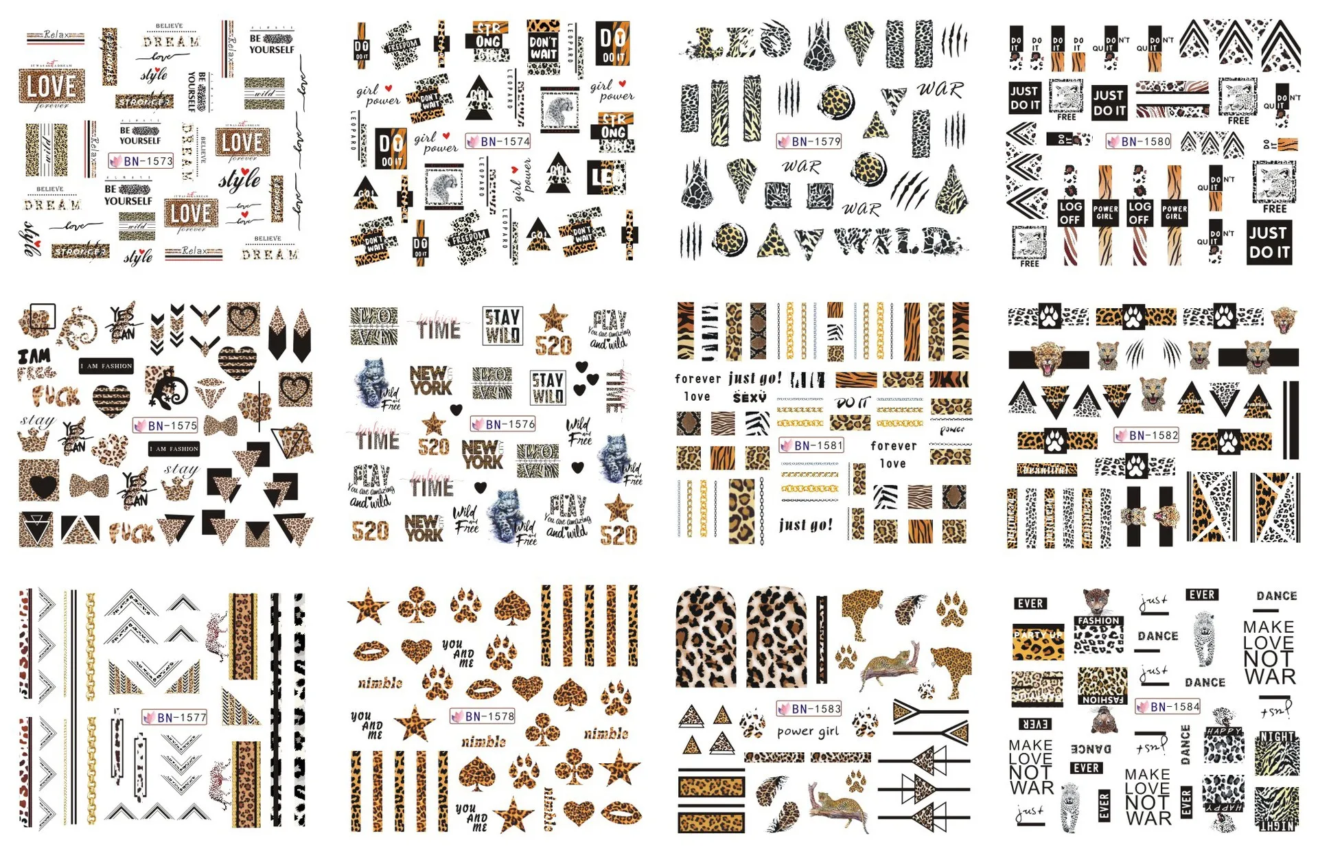12 шт. переводные наклейки для ногтей с леопардовым принтом |