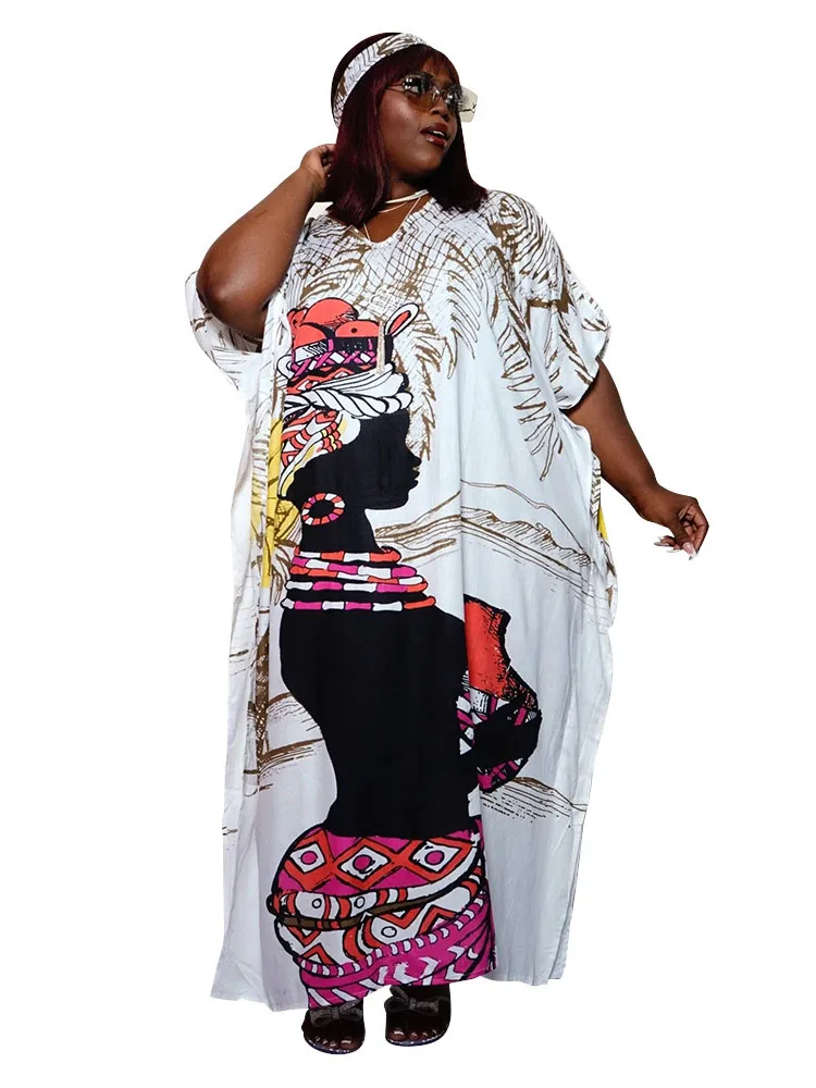 

5XL Plus Size Dresses Women Batwing Sleeve O Neck Loose Robes Summer New Fashion Print Streetwear Oversize Long Maxi Dress 2022